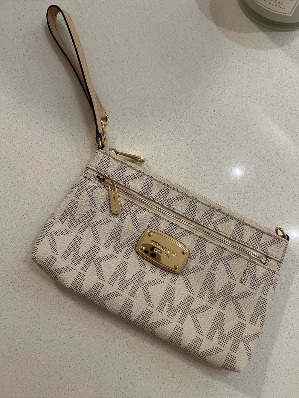 Michael Kors Beige MK Logo Wristlet